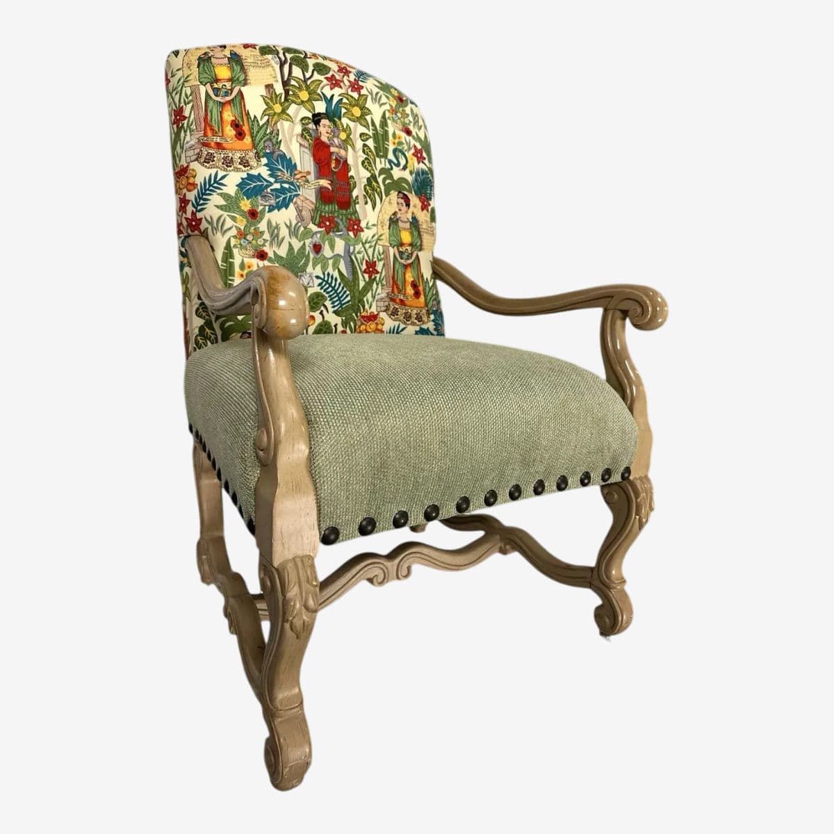 Vintage Hacienda Chair With New Frida’s Garden Fabric Upholstery in Springtime Colors - Image 1