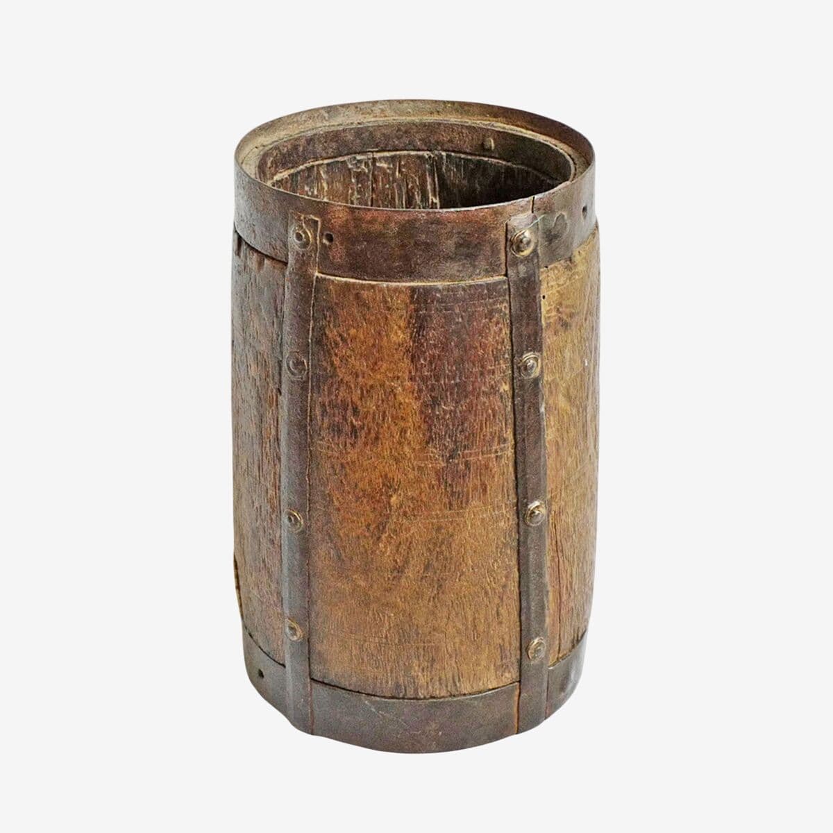 Antique Small Wood & Metal Village Pot - Image 1