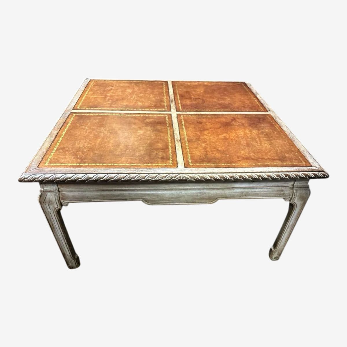 Baker Furniture Company Tooled Leather and Cerused Oak Cocktail Table - Rare Find From the 1940s - Image 1