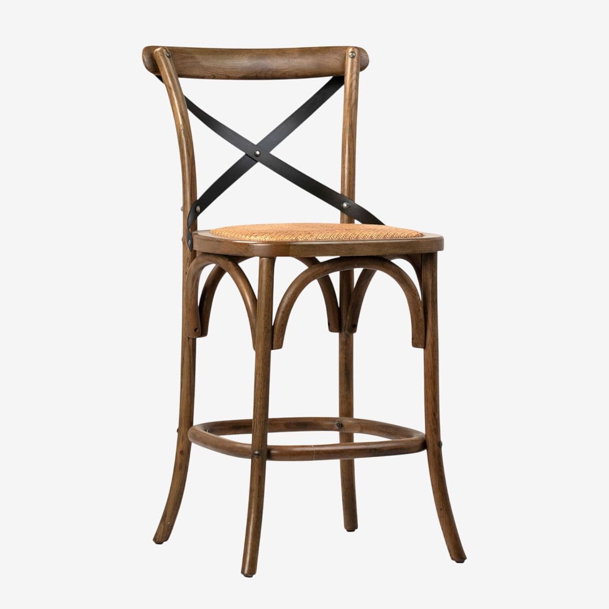 Black X Oak & Rattan Counter Stool - Image 1