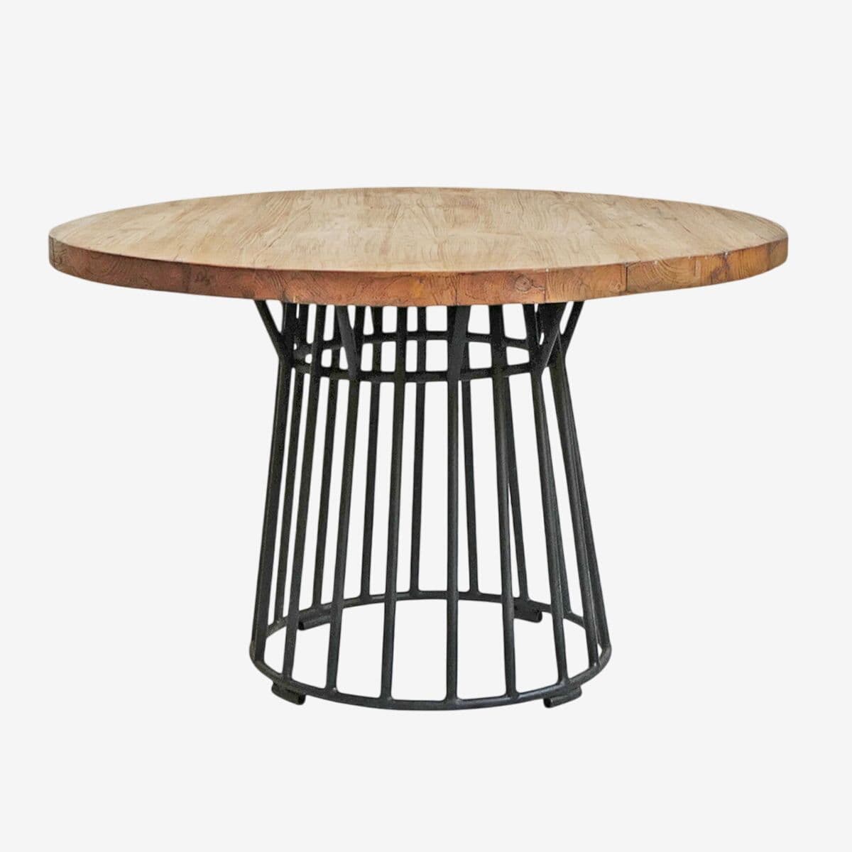 Modern Round Teak & Iron Dining Table - Image 1