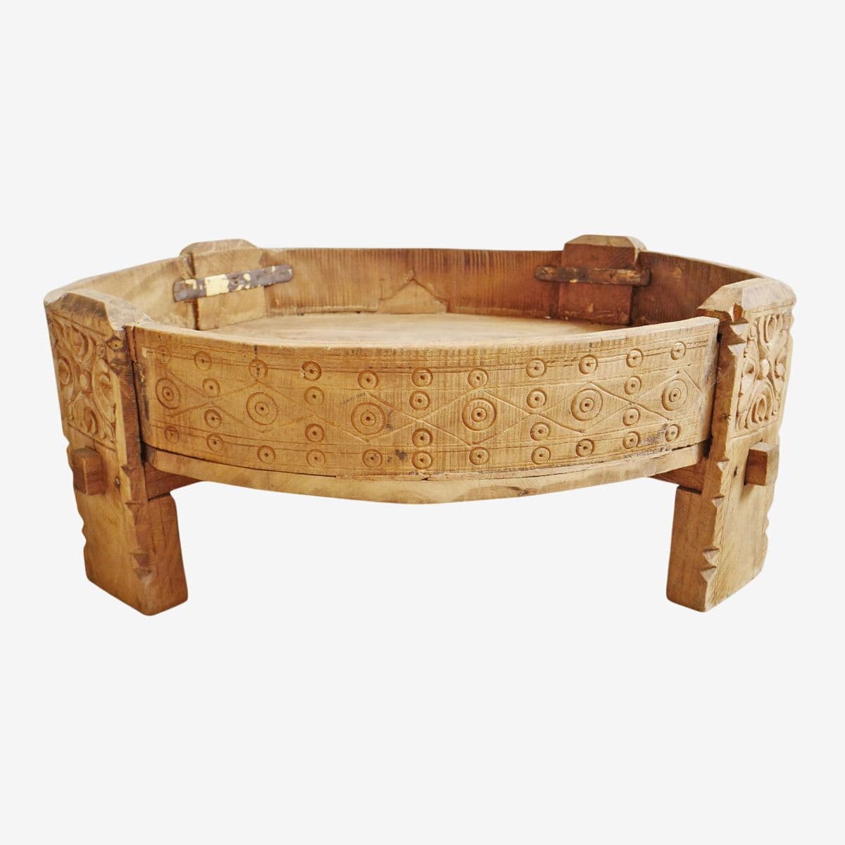 Vintage Chakki Grinder Wood Ottoman - Image 1