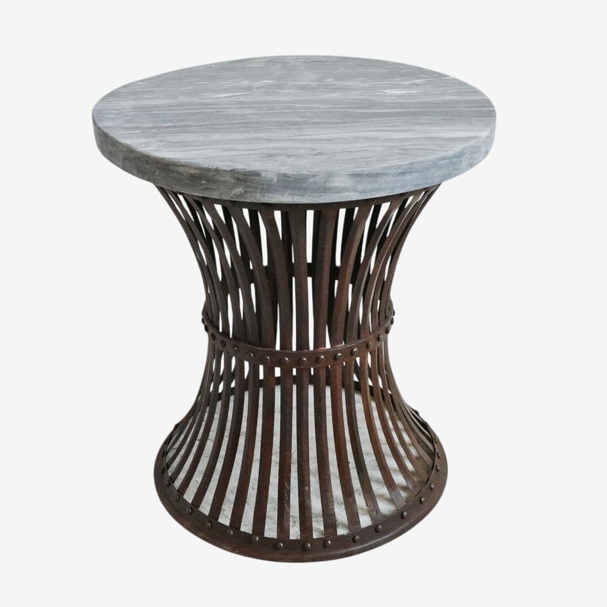 Grey Marble & Iron Rivet Band Side Table - Image 1