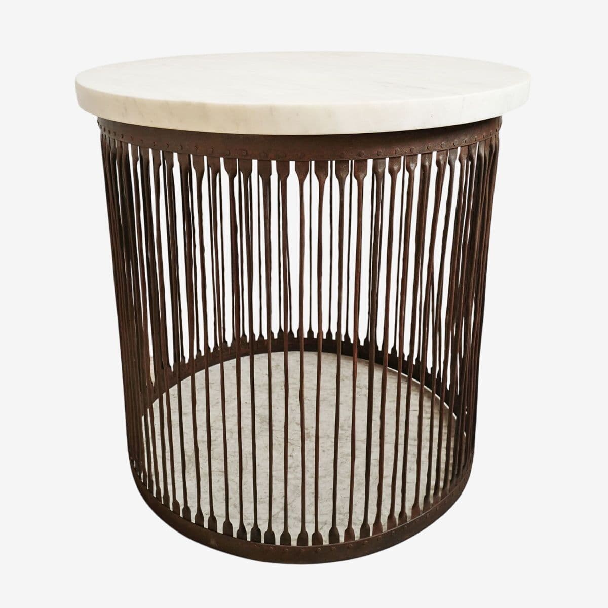 White Marble & Iron Stripe Base Entry Table - Image 1