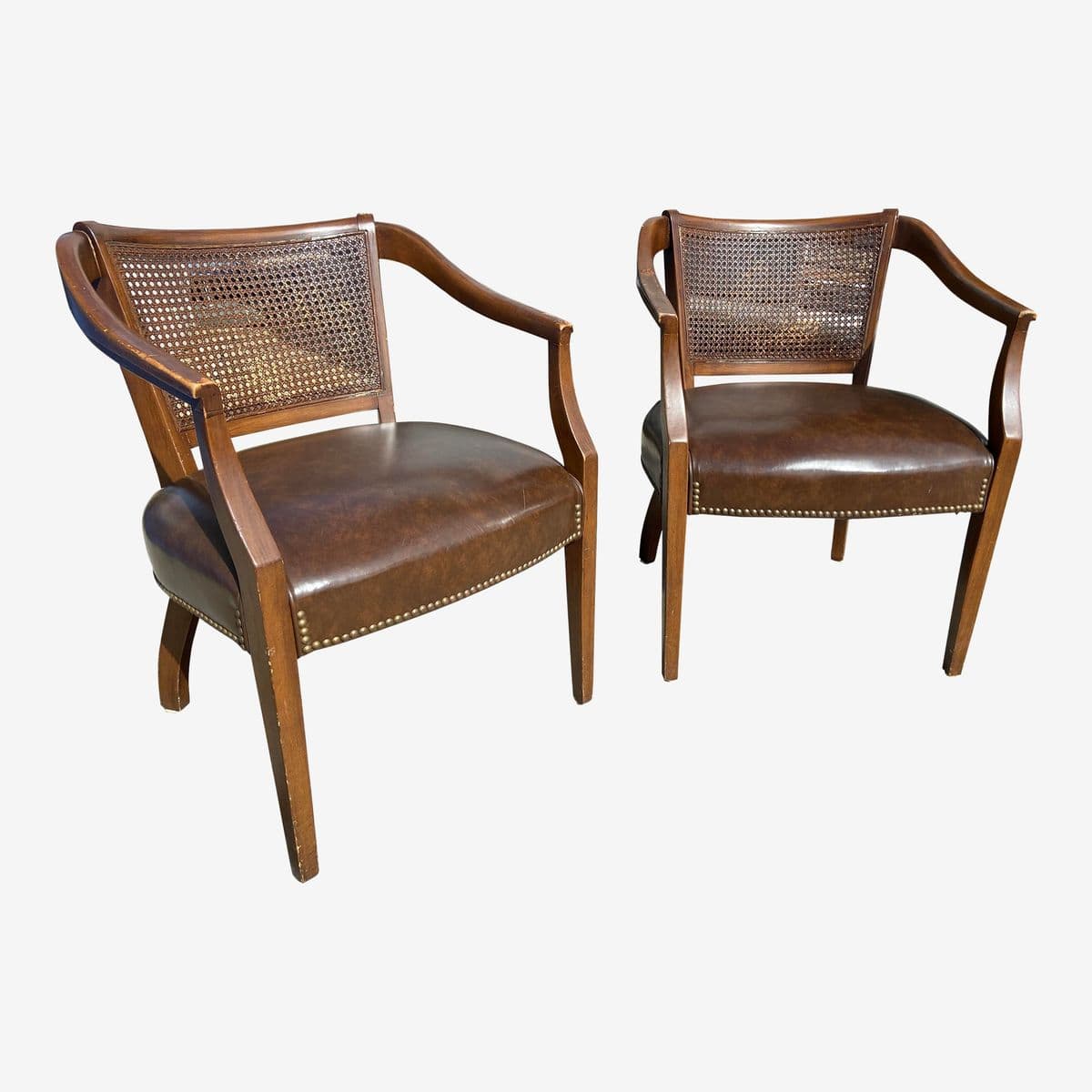 1970s Shafer Brothers Cane Back Arm Chairs- Set of 2 - Image 1