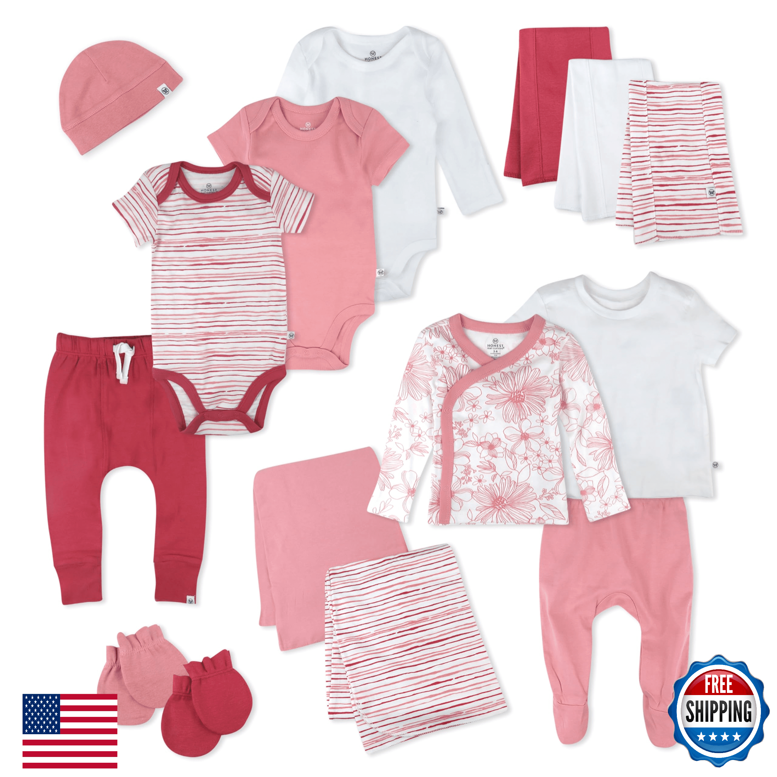 HonestBaby 15-Piece Welcome Home Gift Set 100% Organic Cotton Newborn Infant
