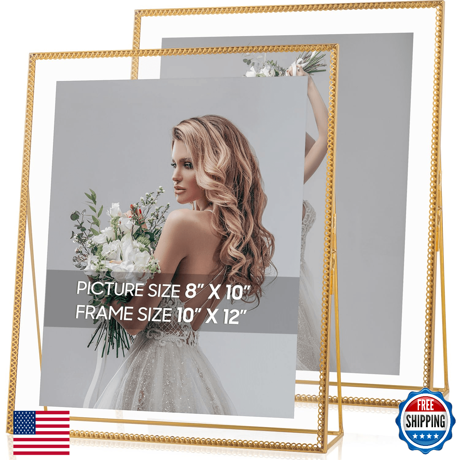 Jajamy Gold Floating Picture Frame Set of 2, Glass Pressed Flower 8x10 Picture F