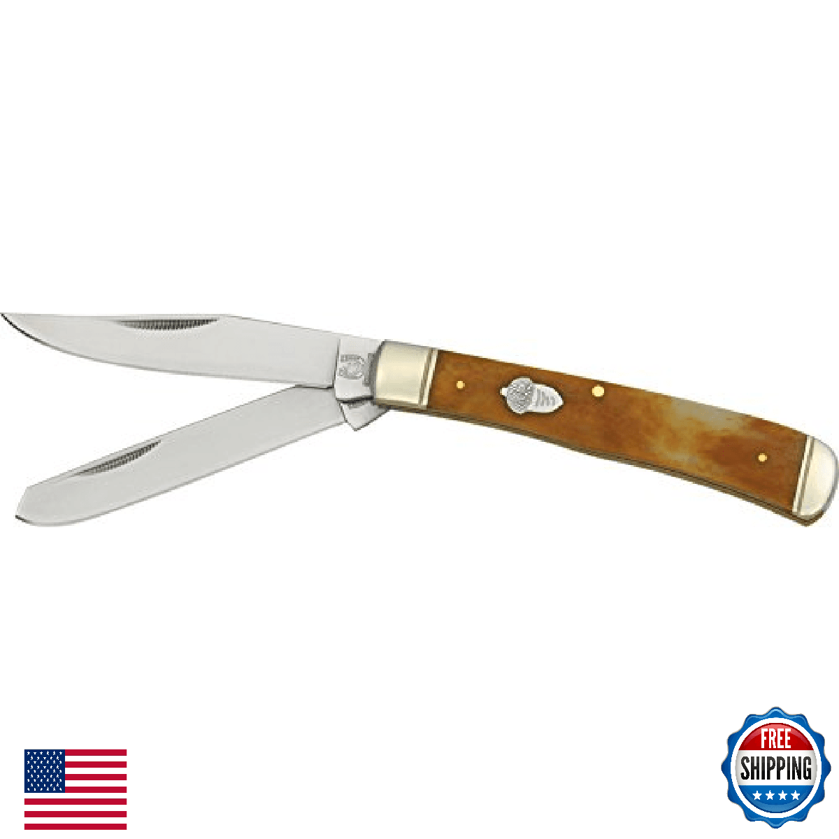 Trapper Tobacco Bone Handle Pocket Knife - Stainless Clip & Spey Blades - Image 1