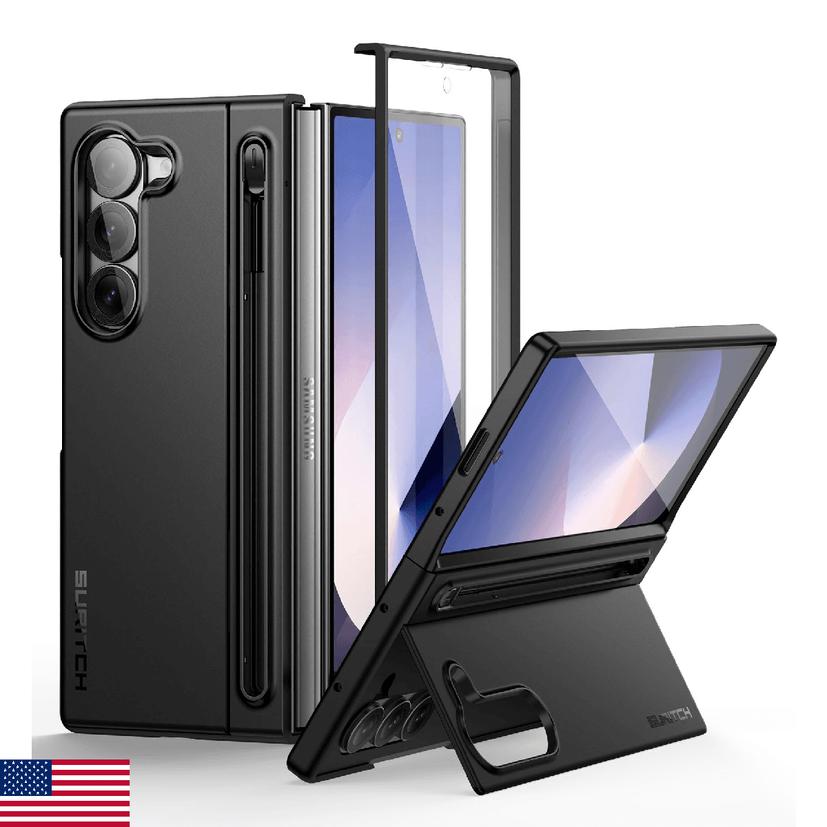 SURITCH Samsung Galaxy Z Fold 6 Case Kickstand S Pen Holder Black 2024 - Image 1