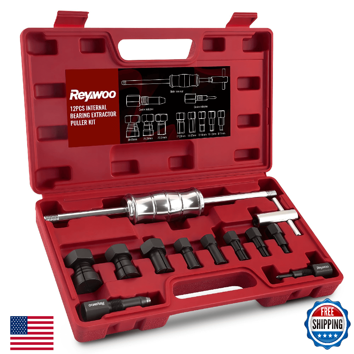 Reywoo Blind Hole Collet Bearing Puller Set, Slide Hammer Bearing Puller Set wit