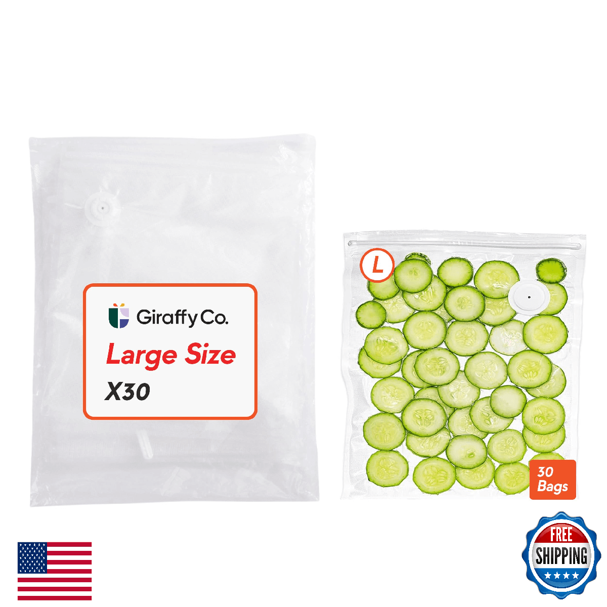 Giraffy Co. Reusable Vacuum Sealer Bags 30 Big Food Storage Bags 30x34cm BPA-Fre