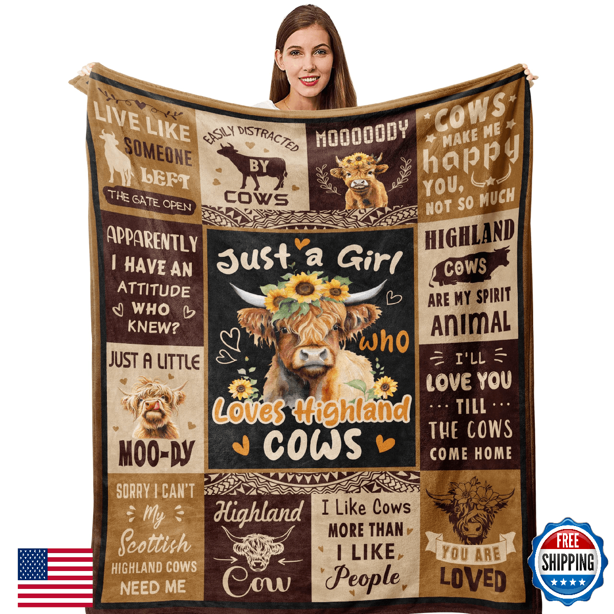 Qotuty Highland Cow Blanket Highland Cow Gifts for Women Cow Gifts for Women Bir