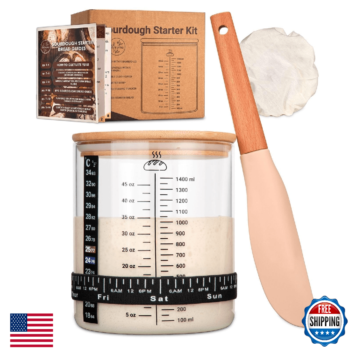 58oz Sourdough Starter Jar Kit – Large Glass Fermentation Jar with Feeding Track