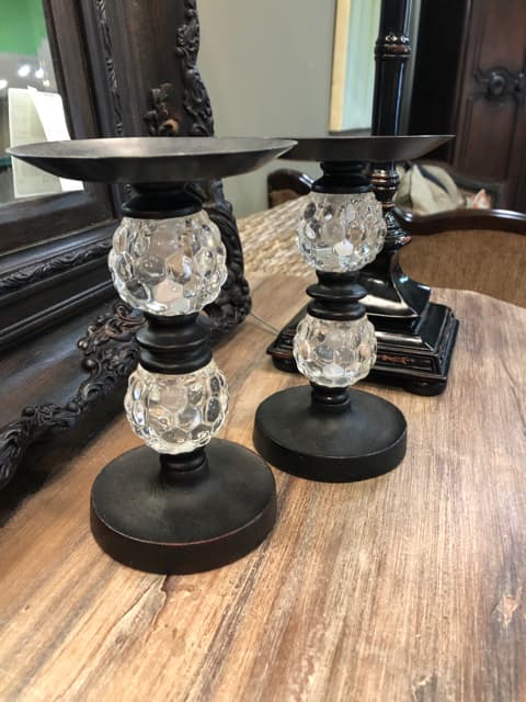 Set of Bronze Glass Stem Candle Holders